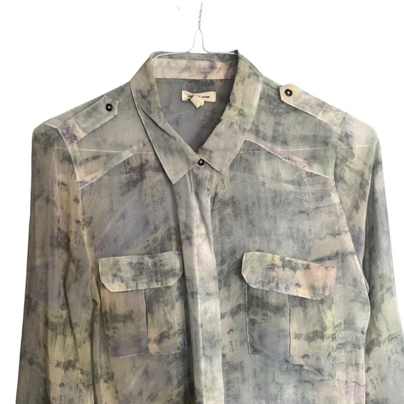 Silence + Noise Urban Outfitters Sheer Tie Dye Pastel High Low Split Hem Blouse - Picture 3 of 15